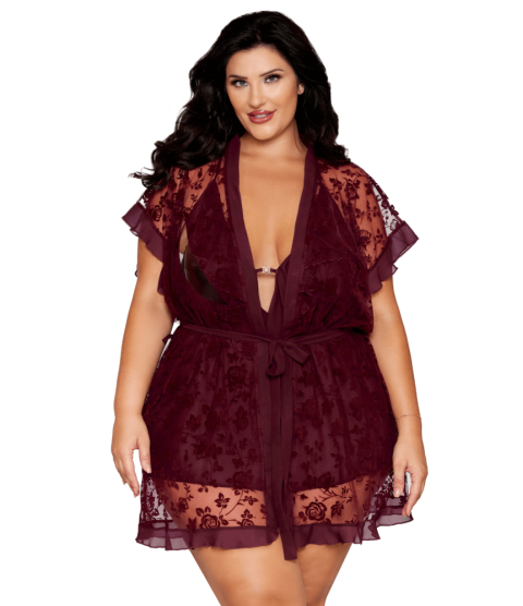 Nuisette et peignoir grande taille couleur aubergine - DG13666XCHE